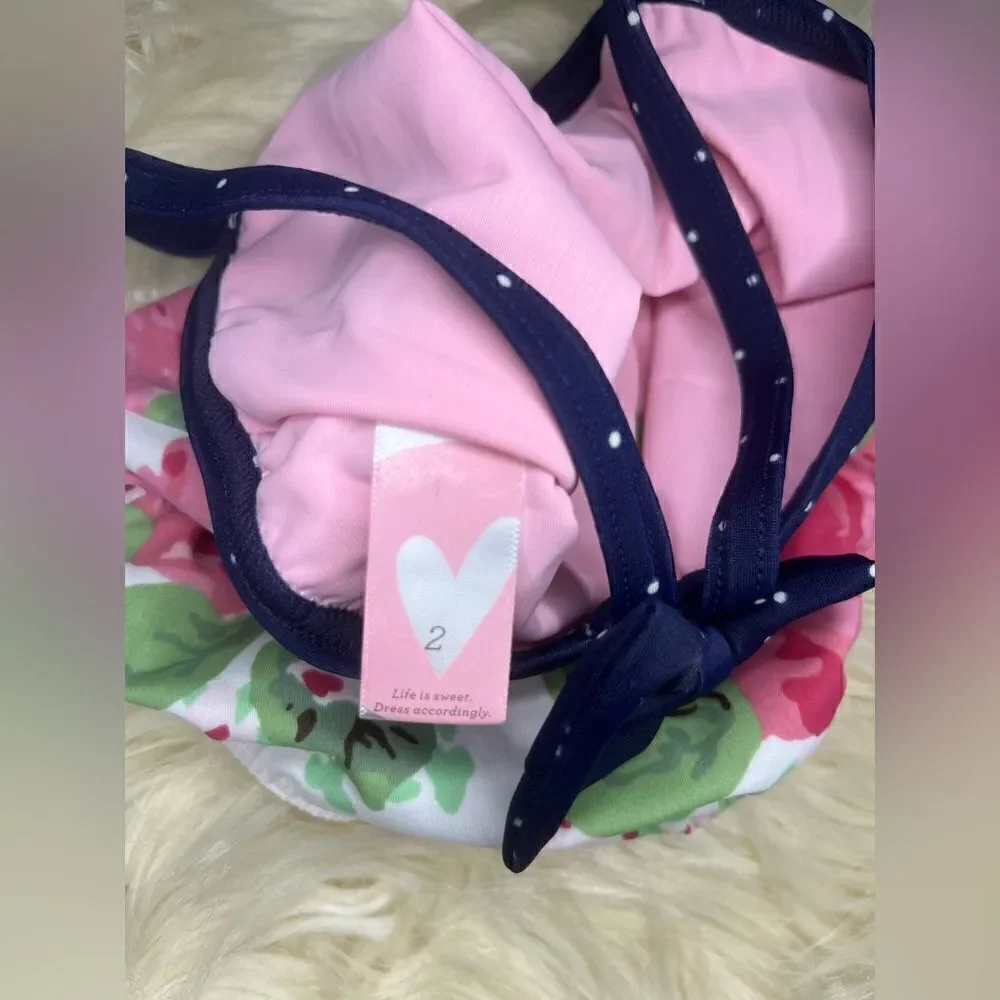 Froufrou & Company one piece bathing suit navy blue and pink floral sz 2